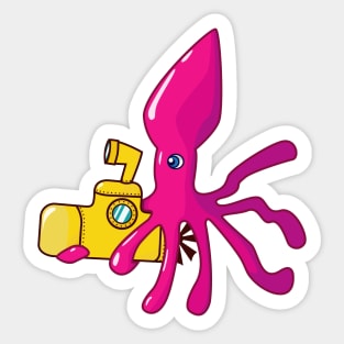 Squid riding in yellow submarine Sticker